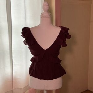 Burgundy Ruffle Blouse